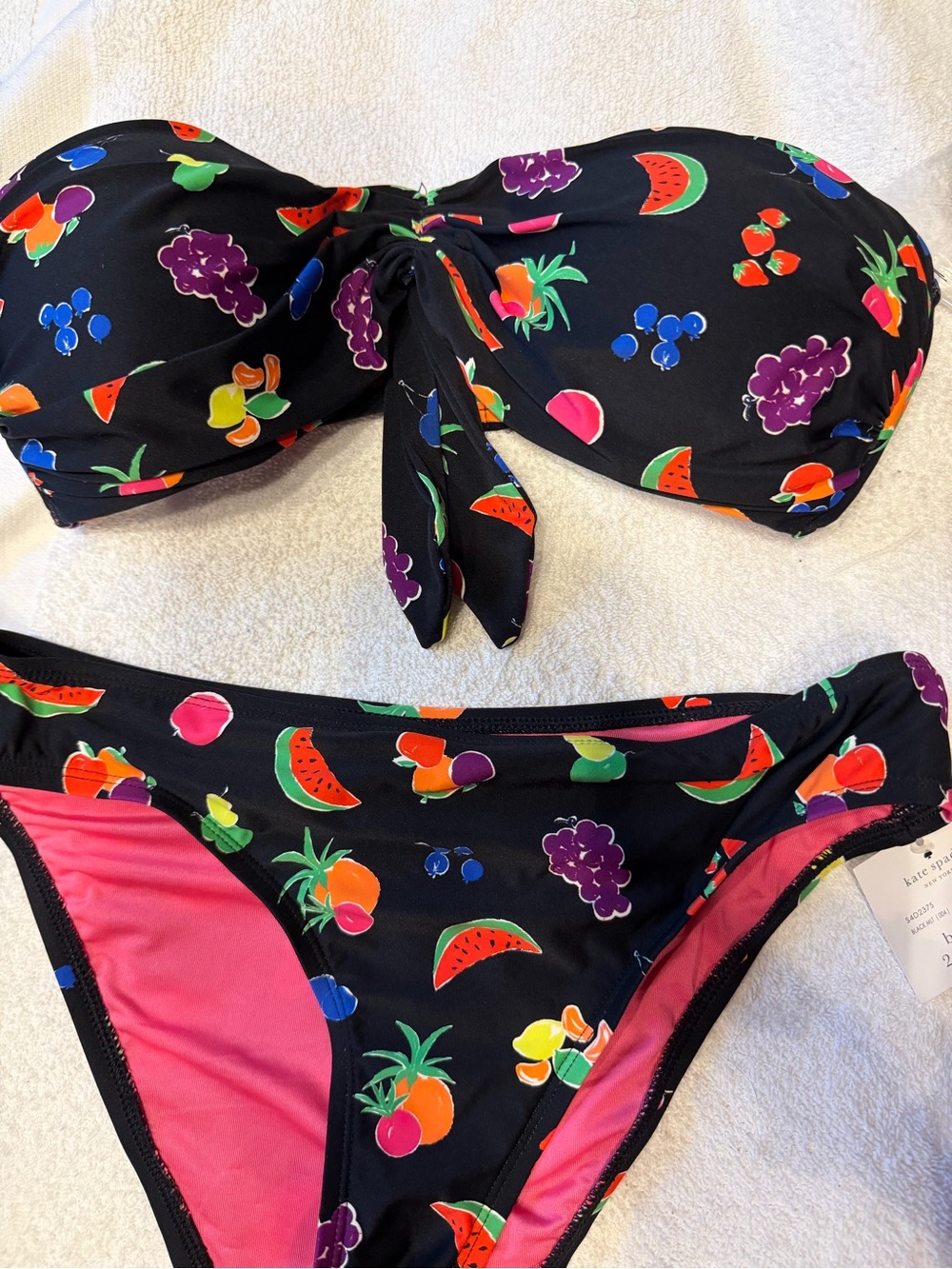 Kate Spade Black Fruit Print Bandeau Bikini Size S ~ NWT